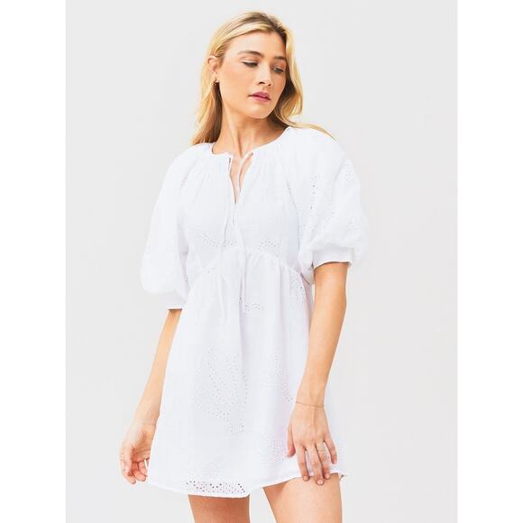 Frame Eyelet Puff Sleeve Mini Dress - Picture 2 of 12